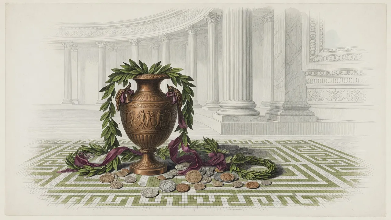 Bronze urn spilling wreaths and coins