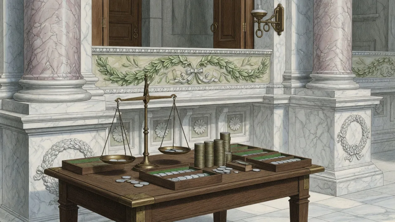 Money changer's table under a portico